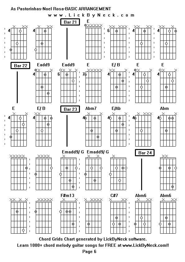 Chord Grids Chart of chord melody fingerstyle guitar song-As Pastorinhas-Noel Rosa-BASIC ARRANGEMENT ,generated by LickByNeck software.